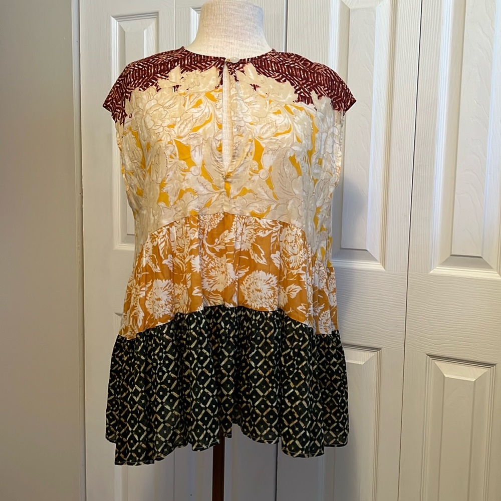 Free People Gotta Have You Mixed-Print Keyhole Cap Sleeve Tunic Size XS